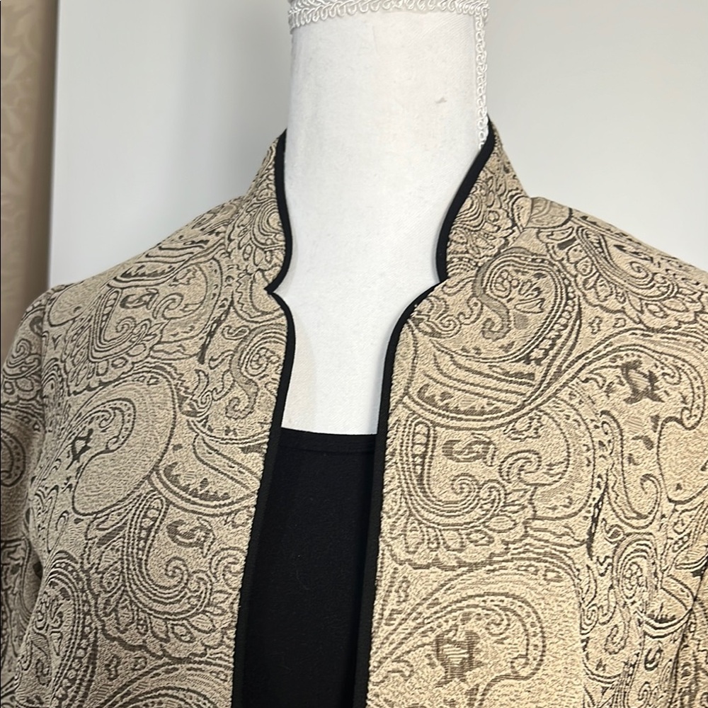 Tan Suit Jacket with Paisley Embroidery and Mandarin Collar